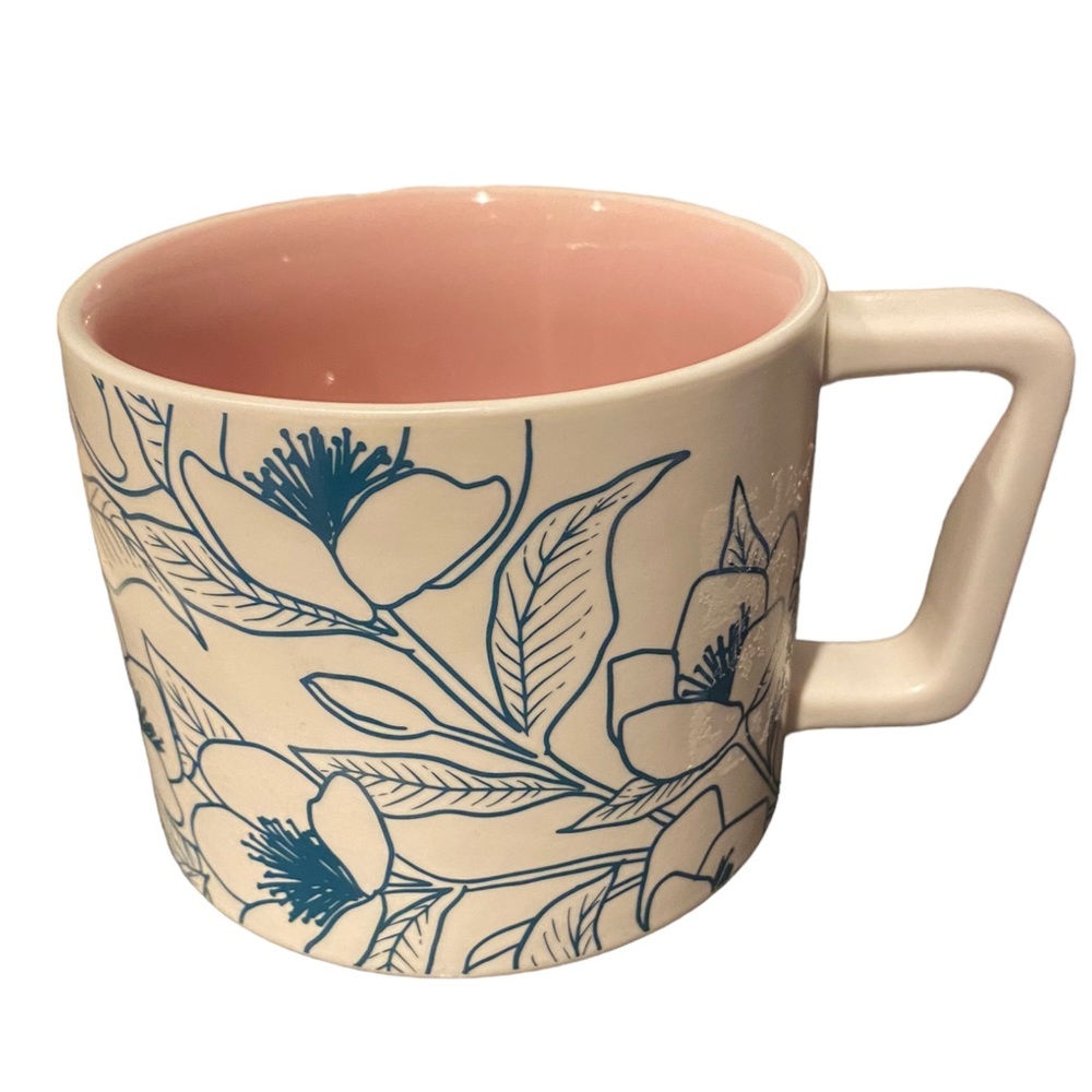 Starbucks Spring 2019 Floral Outline Teal on Ivory 14 fl Oz Coffee Mug